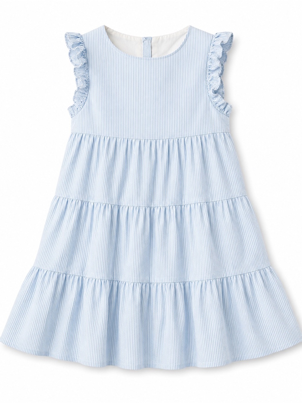 Edgehill Collection Prairie-Style Tiered Dress Girls Size 6 Light Blue